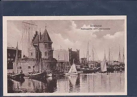 AK Stralsund Hafenpartie mit Lotsenwache 1920