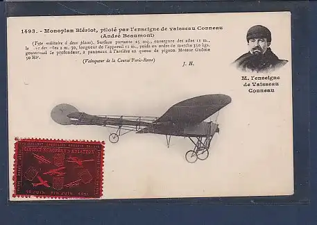 AK 1493. Monoplan Bleriot, pilote par lénseigne de vaisseau Conneau 1911