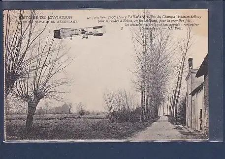 AK Histoire De L´Aviation Le Premier Voyage En Aeroplane Henry Farman 1908