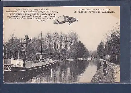 AK Histoire De L´Aviation Le Premier Voyage En Aeroplane Henry Farman 1908