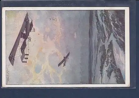 AK Militärdoppeldecker auf Erkundungsfahrt über dem Argonnerwald 1916