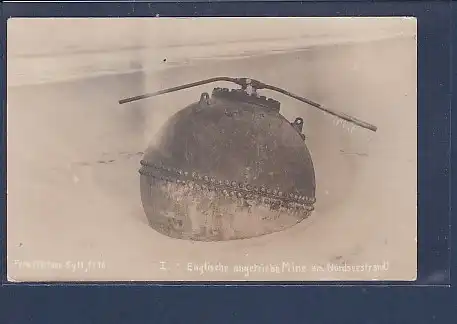 Photo AK Englische angetriebe Mine am Nordseestrand 1916