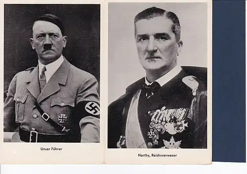 2 x AK als Klappkarte Unser Führer und Horthy, Reichsverweser 1938
