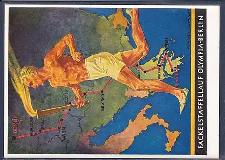 AK Fackelstaffellauf Olympia-Berlin Werbe Postkarte Nr.6 Olympische Spiele 1936