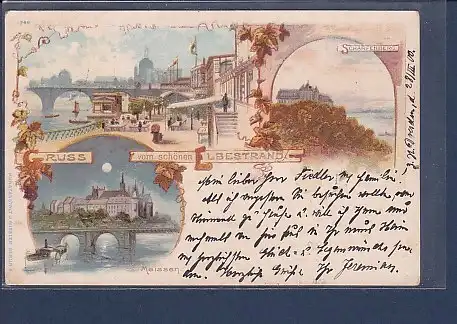 AK Litho Gruss vom schönen Elbestrand 3.Ansichten Meissen 1900