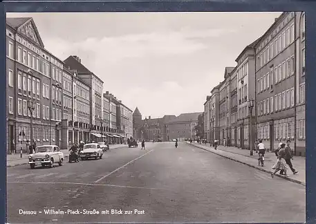 AK Dessau Wilhelm Pieck Straße mit Blick zur Post 1963