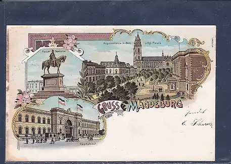 AK Litho Gruss aus Magdeburg 3.Ansichten Hauptbahnhof 1901