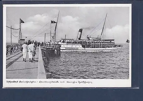 AK Ostseebad Brunshaupten Landungsbrücke mit Dampfer Grossherzog 1940
