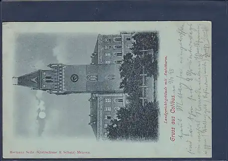 Mondschein AK Gruss aus Cottbus Landgerichtsgebäude mit Amtsthurm 1898