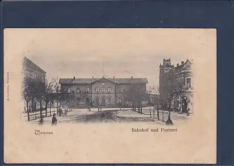 AK Wriezen Bahnhof und Postamt 1899