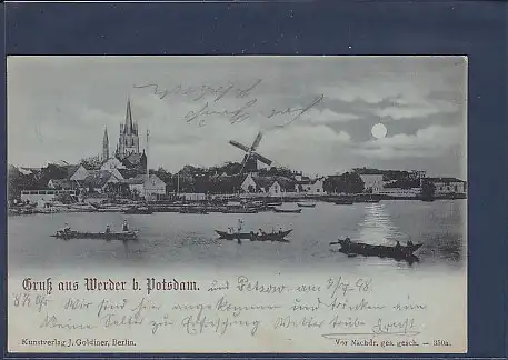 Mondschein AK Gruß aus Werder b. Potsdam 1898