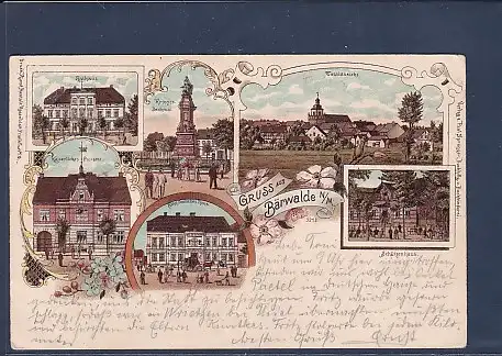 Litho AK Gruss aus Bärwalde N/M. 6.Ansichten Hotel Deutsches Haus 1899