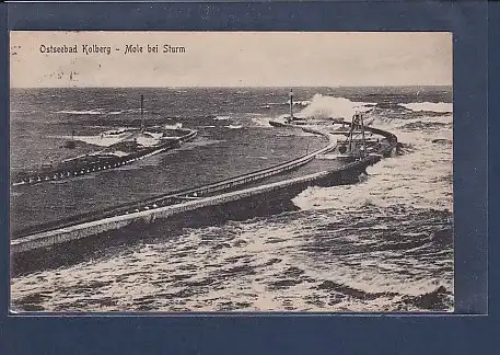 AK Ostseebad Kolberg - Mole bei Sturm 1924