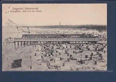 AK Ostseebad Swinemünde Strandleben Blick von der Brücke 1912