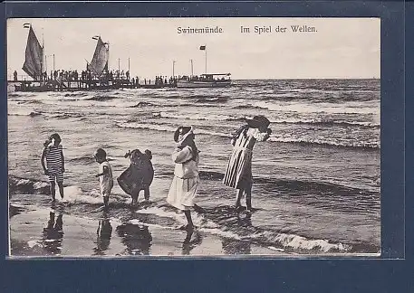 AK Swinemünde Im Spiel der Wellen 1912