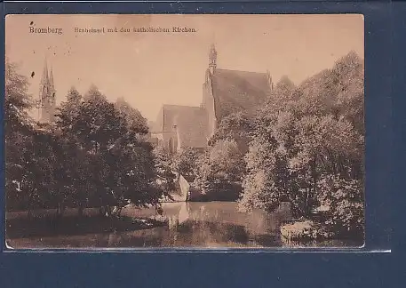 AK Bromberg Braheinsel mit den katholischen Kirchen 1918