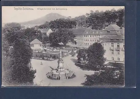 AK Teplitz-Schönau  Kriegerdenkmal mit Schlossberg 1920