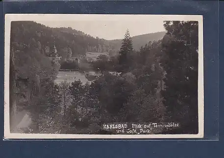 Photo AK Karlsbad Blick auf Tennisplätze und Cafe Park 1928