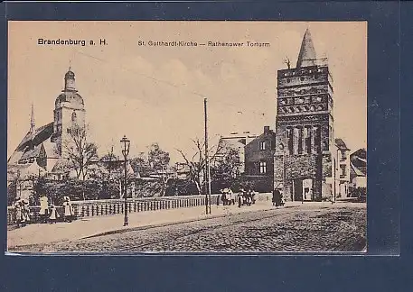 AK Brandenburg a.H. St. Gotthardt Kirche Rathenower Torturm 1920