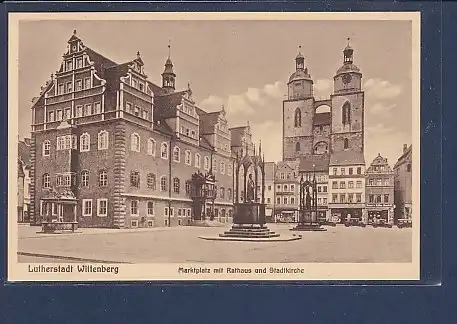 AK Lutherstadt Wittenberg Marktplatz mit Rathaus und Stadtkirche 1935