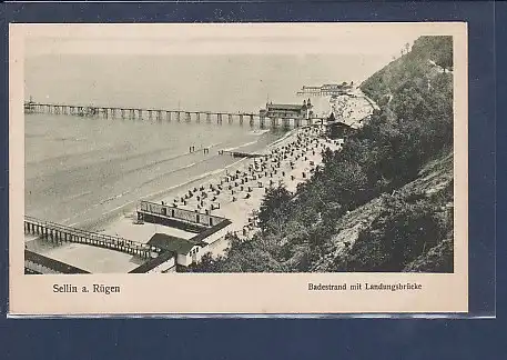 AK Sellin a. Rügen Badestrand mit Landungsbrücke 1920