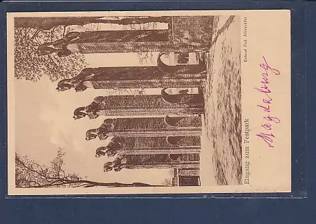 AK Eingang zum Festpark Deutsche Theaterausstellung Magdeburg 1927