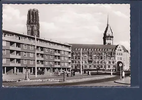 AK Duisburg Schwanenstraße mit Rathaus 1961