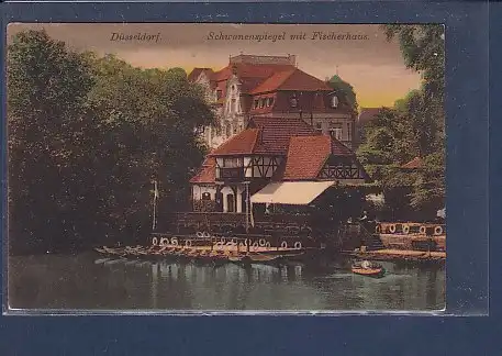 AK Düsseldorf Schwanenspiegel mit Fischerhaus 1918
