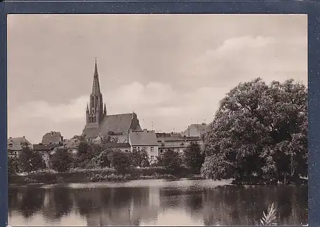 AK Demmin - Schwanenteich Blick zur St. Bartholomäi Kirche 1970