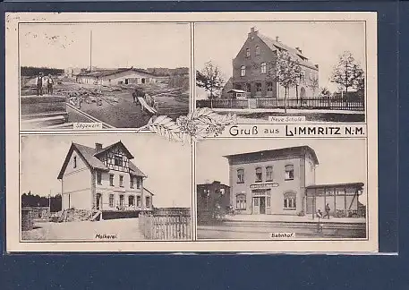 AK Gruß aus Limmritz N.-M. 4.Ansichten Sägewerk 1916