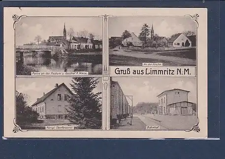AK Gruß aus Limmritz N.-M. 4.Ansichten Bahnhof 1916
