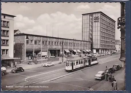 AK Bochum Stadtbad und Stadtwerke-Hochhaus 1958