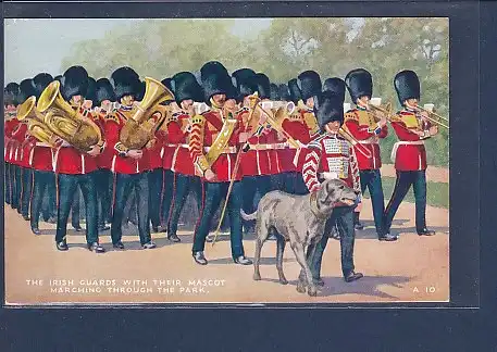 AK The Irish Guards with Their Mascot Marching Through The Park 1920