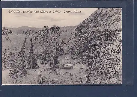 AK Spirit Huts showing food offered to Spirits Central Afrika 1930