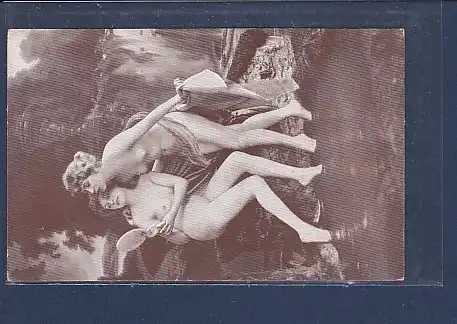 Photo AK Zwei Nackte Frauen mit Handspiegel 1920