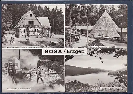 AK Sosa / Erzgeb. 4.Ansichten Konsum Gaststätte Köhlerhütte 1980