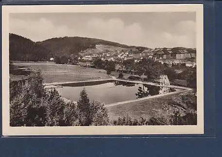 AK Sommerfrische Geraberg Schwimmbad und oberer Ortsteil 1955