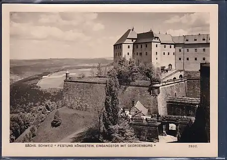 AK Festung Königstein Eingangstor mit Georgenburg 2892 1957