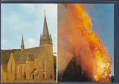 AK Links: Hubertusdom Nonnweiler Rechts: durch Brand zerstört 1984