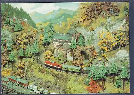 AK Modelleisenbahn 1,20 x 0,90 m große N-Heimanlage von Dieter Gerlach, Jena ( 1978) Br. 110 und 131 sind Eigenbaumodelle 1989