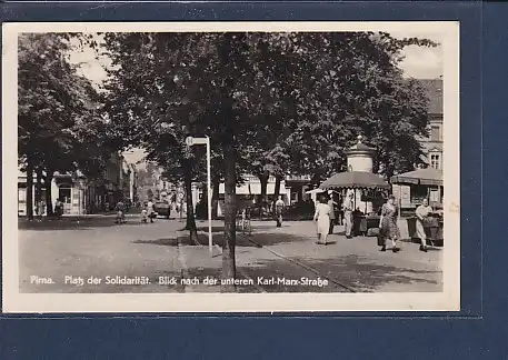 AK Pirna Platz der Solidarität Blick nach der unteren Karl Marx Straße 1958