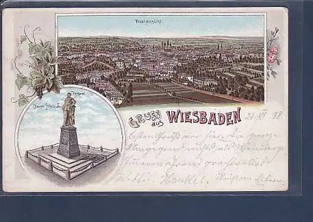 AK Litho Gruss aus Wiesbaden 2.Ansichten Total Ansicht 1898