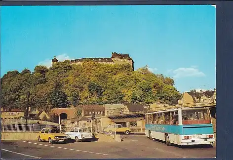 AK Greiz Busbahnhof mit Blick zum Oberen Schloß 1984