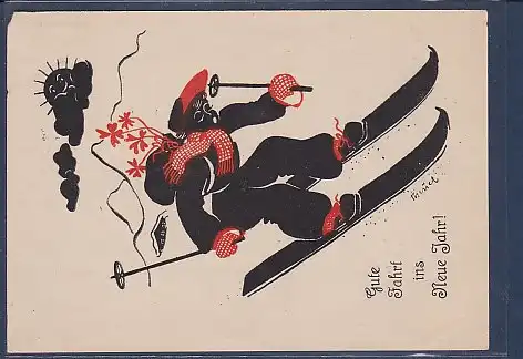 AK Gute Fahrt in Neue Jahr ( Skifahrer) 1950