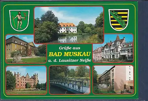 Wappen AK Grüße aus Bad Muskau a.d. Lausitzer Neiße 6.Ansichten 2000