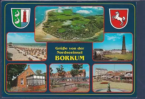 Wappen AK Grüße von der Nordseeinsel Borkum 6.Ansichten 2000