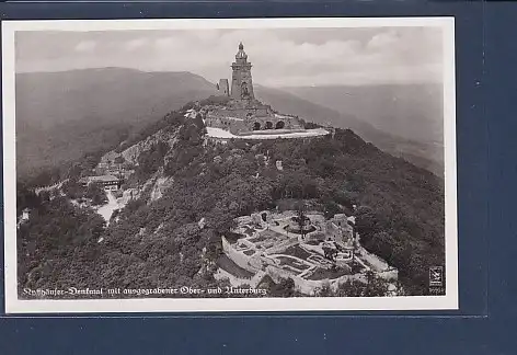 AK Kyffhäuser Denkmal mit ausgegrabener Ober und Unterburg 1940 Luftbild