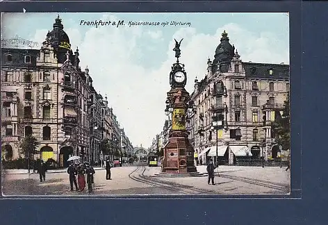 AK Frankfurt a.M. Kaiserstrasse mit Uhrturm 1920