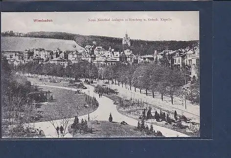 AK Wiesbaden Neue Nerothal Anlagen m. Neroberg u. Griech. Kapelle 1910