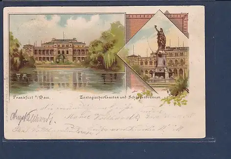 Litho AK Frankfurt a/Main Zoologischer Garten und Schürzenbrunnen 1898